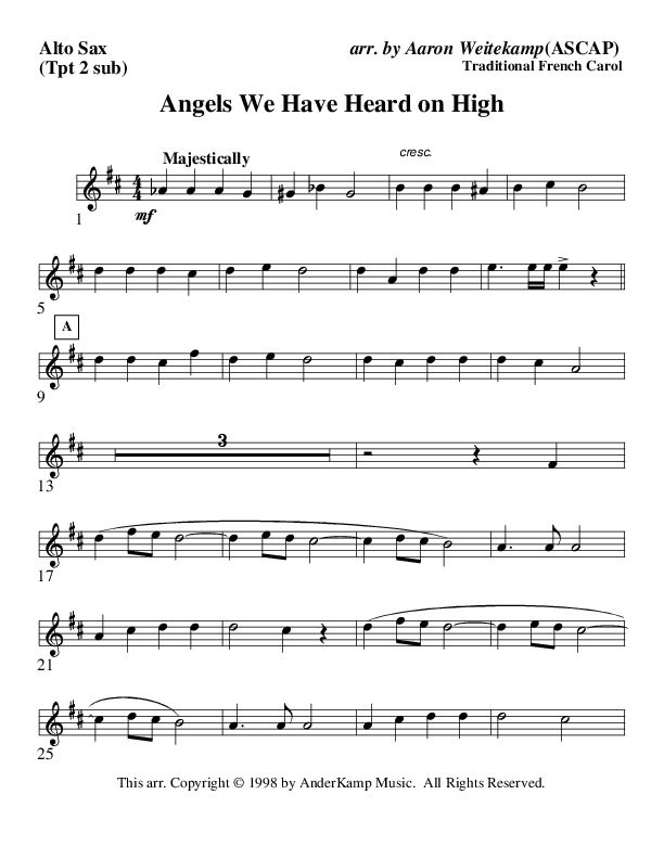 Angels We Have Heard On High (Instrumental) Alto Sax (AnderKamp Music)