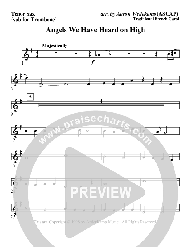 Angels We Have Heard On High (Instrumental) Tenor Sax 2 (AnderKamp Music)