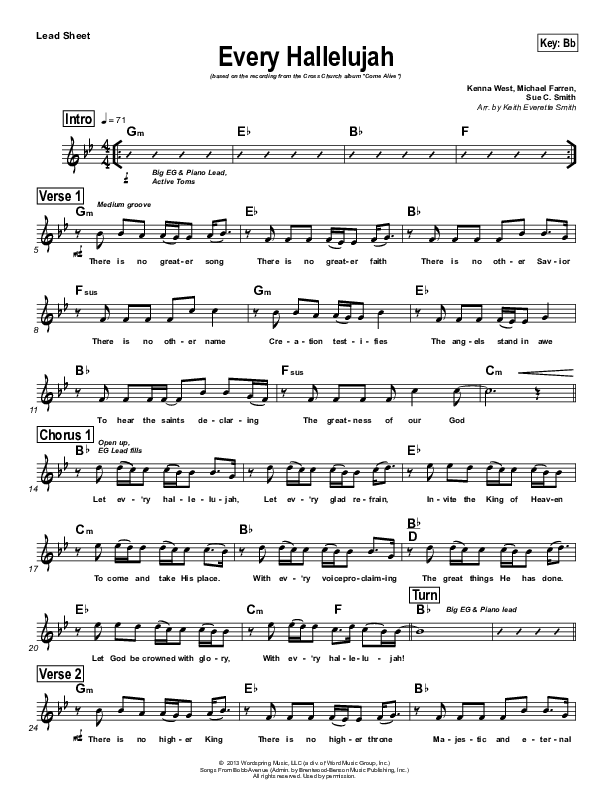 Every Hallelujah Lead Sheet (Cross Church Worship / David McKinney)