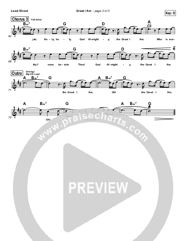 Great I Am Lead Sheet (Cross Church Worship / Julio Arriola)
