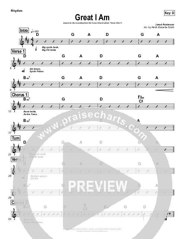 Great I Am Rhythm Chart (Cross Church Worship / Julio Arriola)