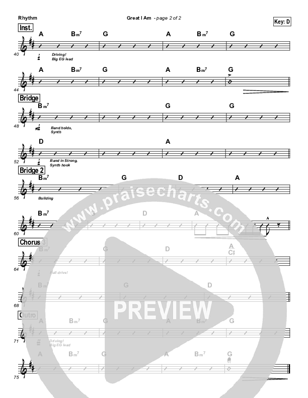 Great I Am Rhythm Chart (Cross Church Worship / Julio Arriola)