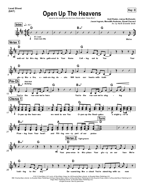 Open Up The Heavens Lead Sheet (Cross Church Worship / Julio Arriola)