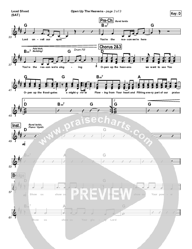 Open Up The Heavens Lead Sheet (Cross Church Worship / Julio Arriola)