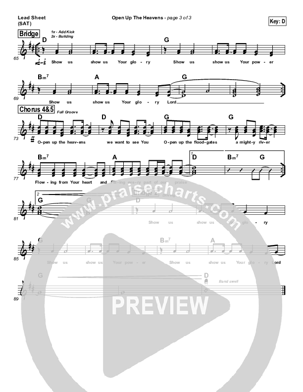 Open Up The Heavens Lead Sheet (Cross Church Worship / Julio Arriola)