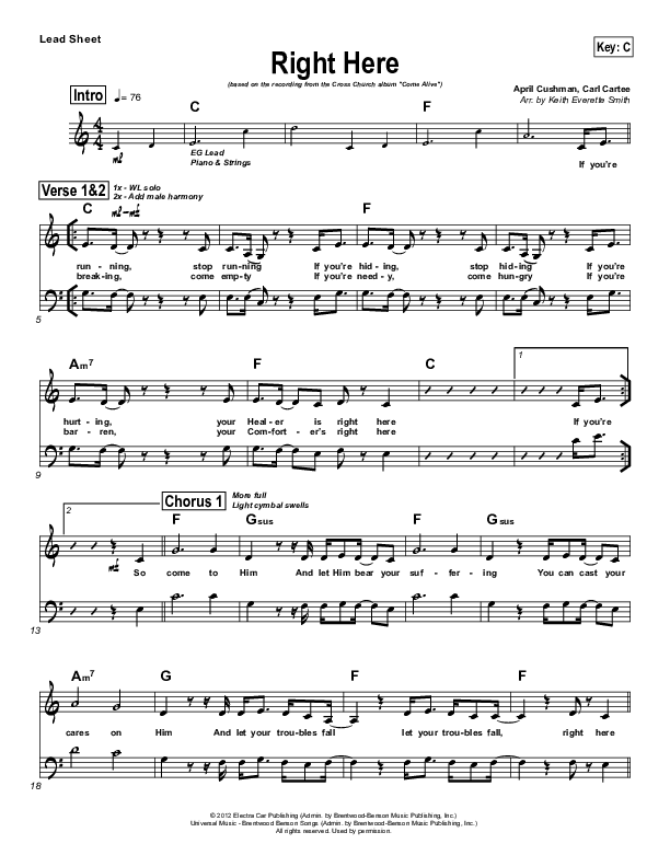Right Here Lead Sheet (Cross Church Worship / Tori Miller / Matt Knoble)