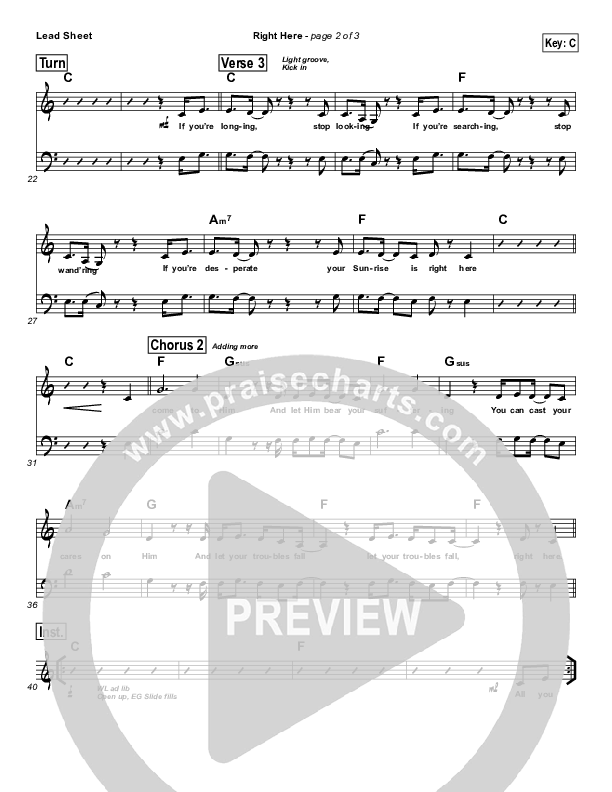 Right Here Lead Sheet (Cross Church Worship / Tori Miller / Matt Knoble)