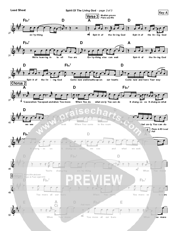 Spirit Of The Living God Lead Sheet (Cross Church Worship / Julio Arriola)