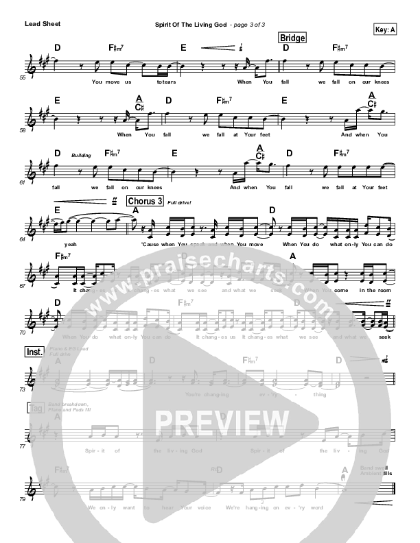 Spirit Of The Living God Lead Sheet (Cross Church Worship / Julio Arriola)