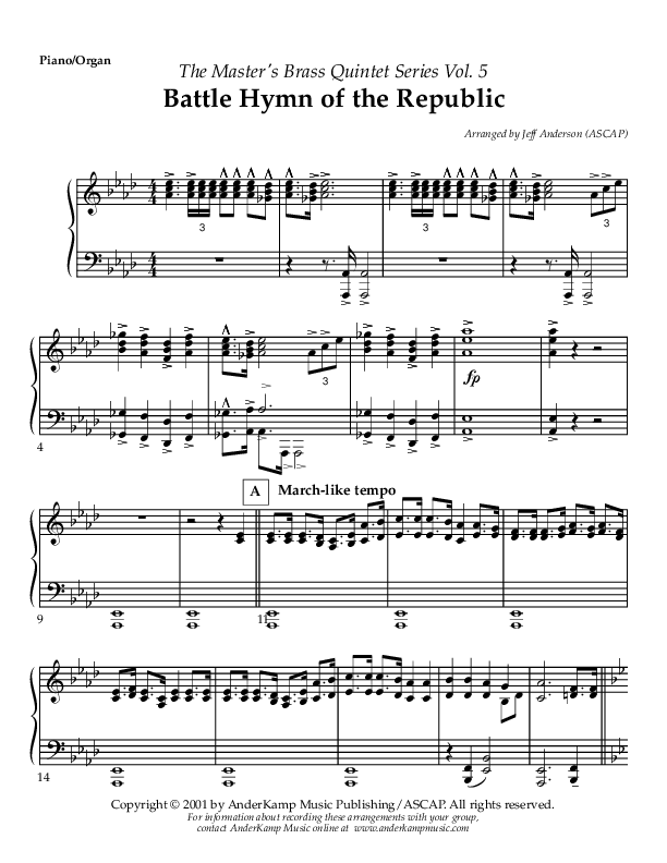 Battle Hymn Of The Republic Piano Sheet (AnderKamp Music)