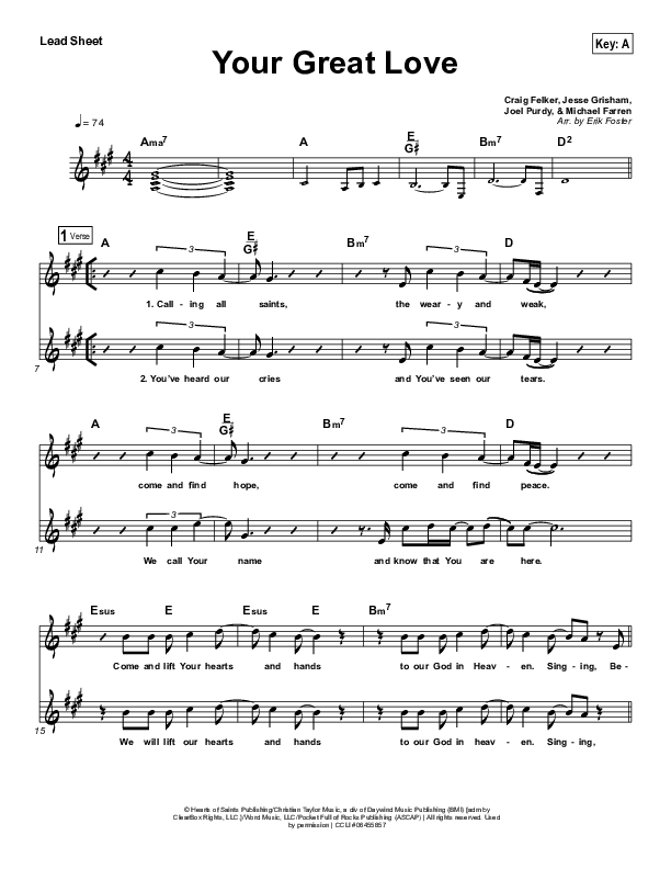 Your Great Love Lead Sheet (Vital Worship / Hearts Of Saints)