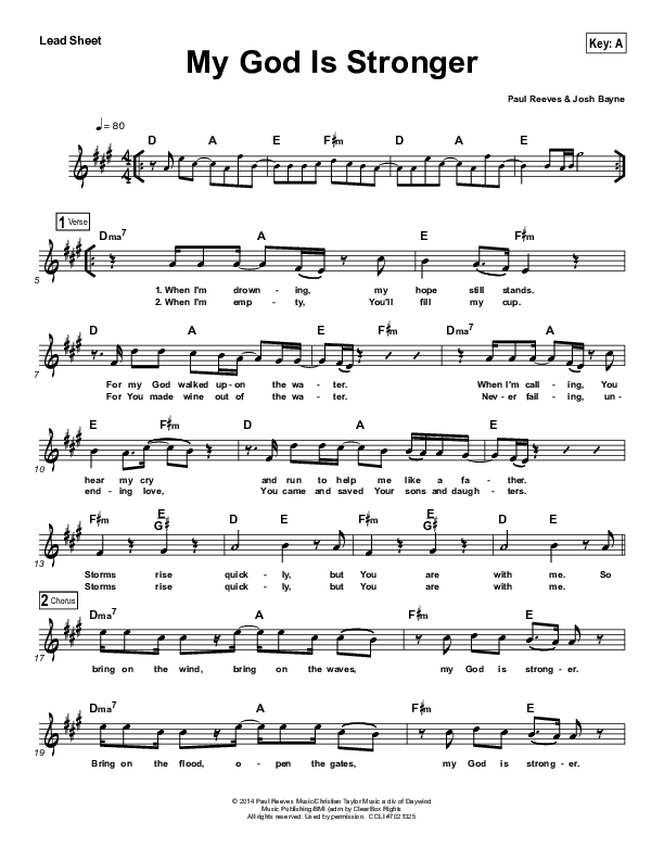 My God Is Stronger Lead Sheet (Vital Worship / Josh Bayne)