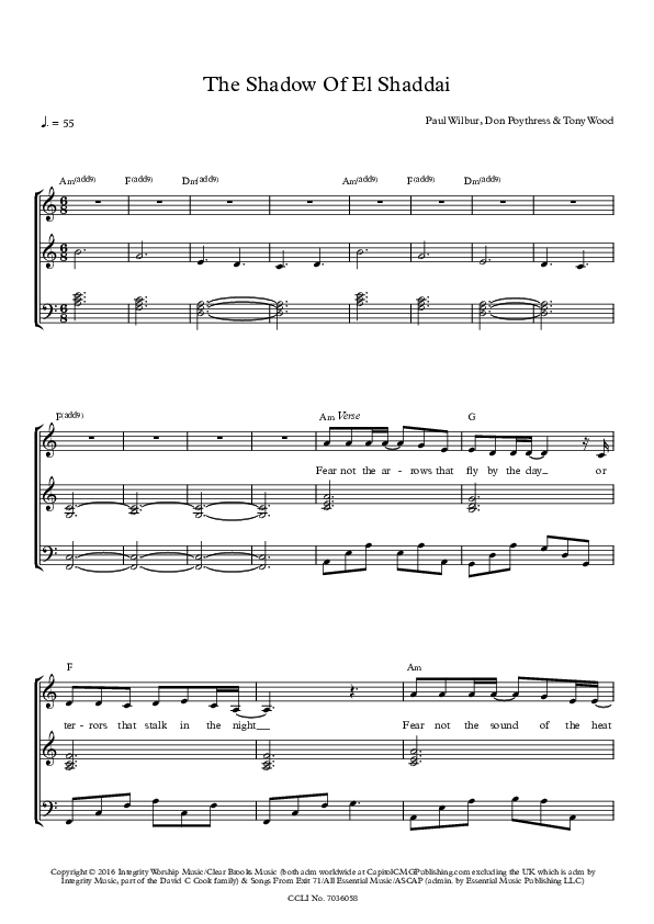 The Shadow Of El Shaddai Piano/Vocal (SAT) (Paul Wilbur)