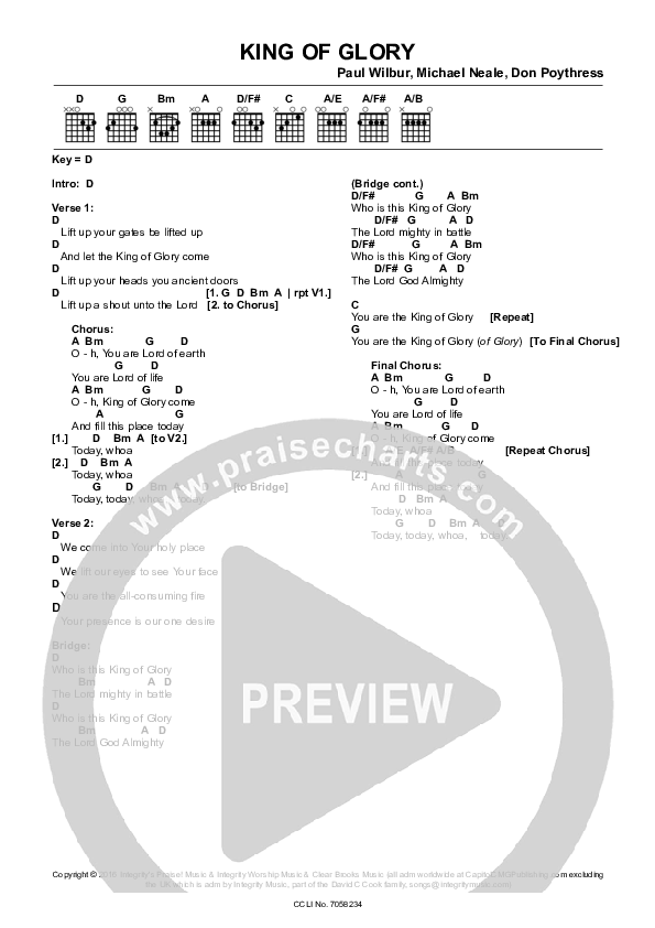King Of Glory Chords & Lyrics (Paul Wilbur)