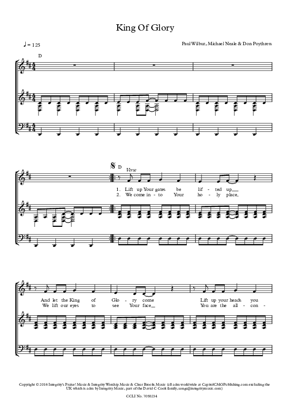 King Of Glory Piano/Vocal (SAT) (Paul Wilbur)