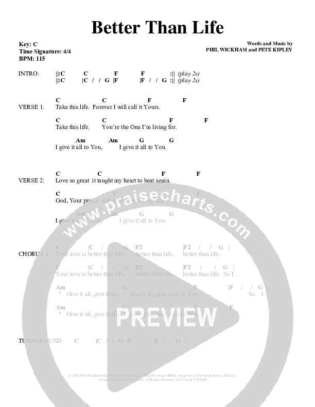 Better Than Life Chord Chart (Phil Wickham)