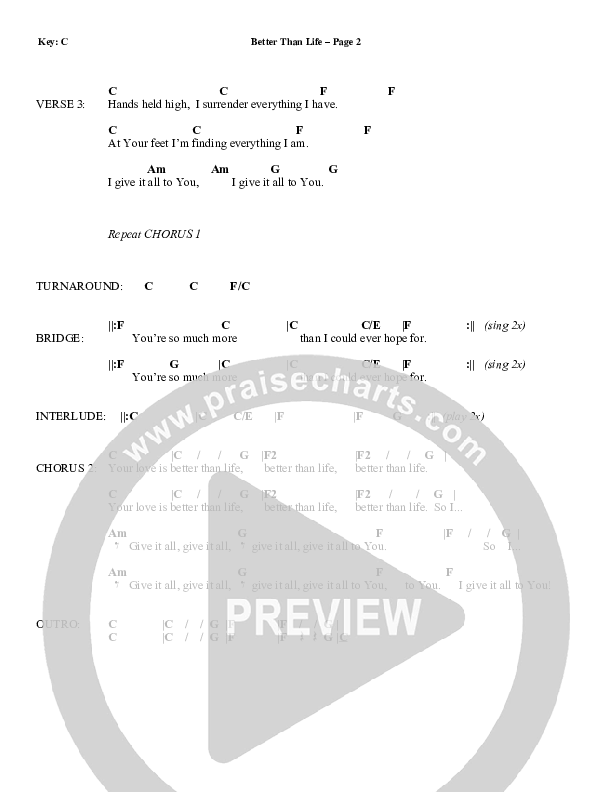 Better Than Life Chord Chart (Phil Wickham)