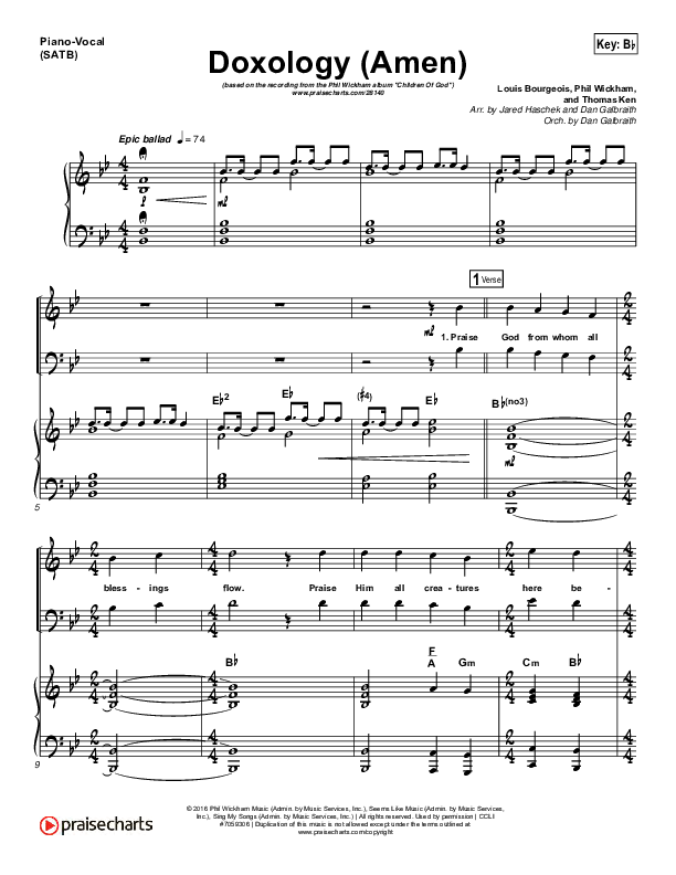 Doxology (Amen) Piano/Vocal (SATB) (Phil Wickham)
