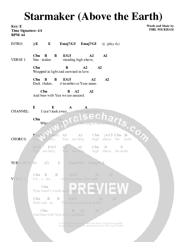 Starmaker (Above The Earth) Chord Chart (Phil Wickham)