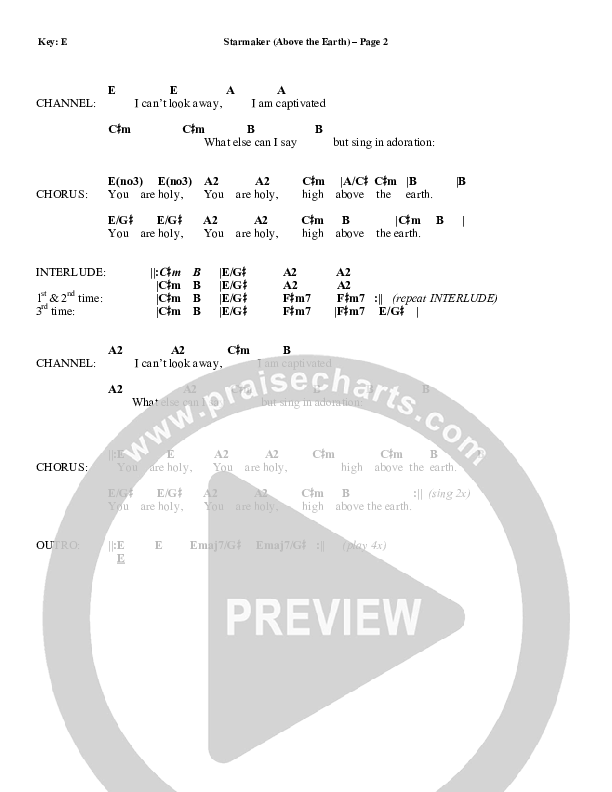 Starmaker (Above The Earth) Chord Chart (Phil Wickham)