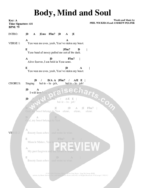 Body Mind And Soul Chord Chart (Phil Wickham)