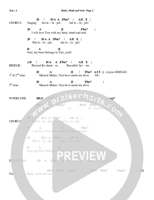 Body Mind And Soul Chord Chart (Phil Wickham)