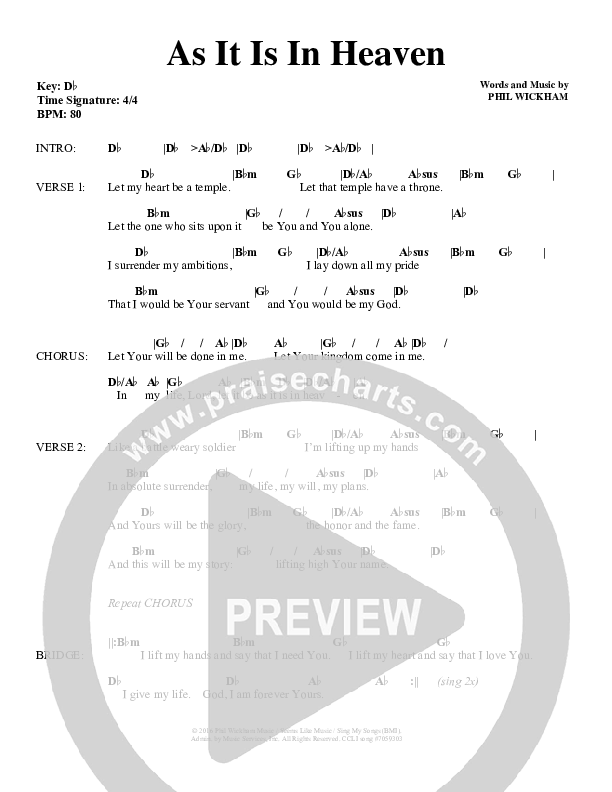 As It Is In Heaven Chords & Lyrics (Phil Wickham)