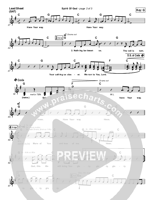 Spirit Of God Lead Sheet (SAT) (Phil Wickham)