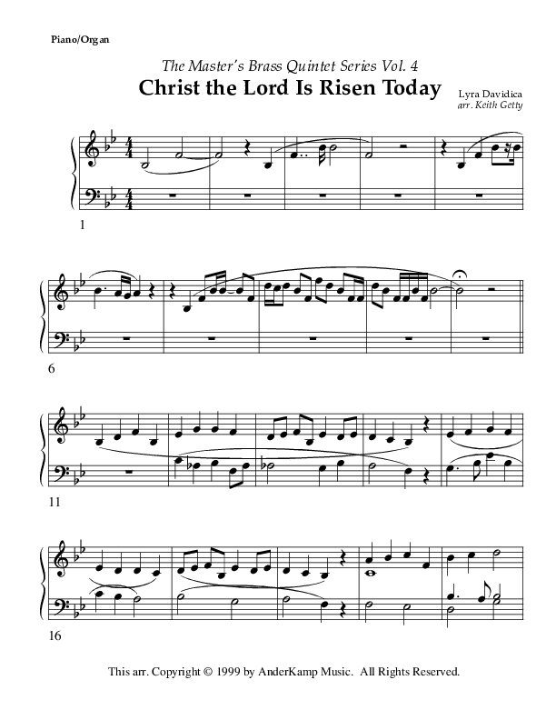 Christ The Lord Is Risen Today (Instrumental) Piano Sheet (AnderKamp Music)