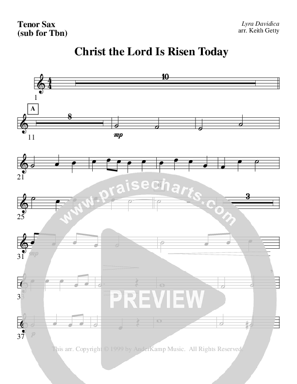 Christ The Lord Is Risen Today (Instrumental) Tenor Sax 2 (AnderKamp Music)