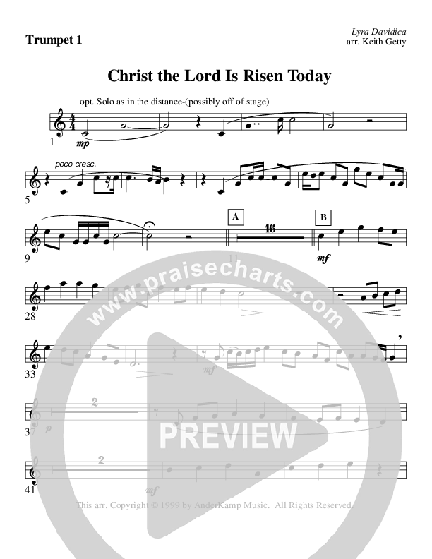 Christ The Lord Is Risen Today (Instrumental) Trumpet 1 (AnderKamp Music)