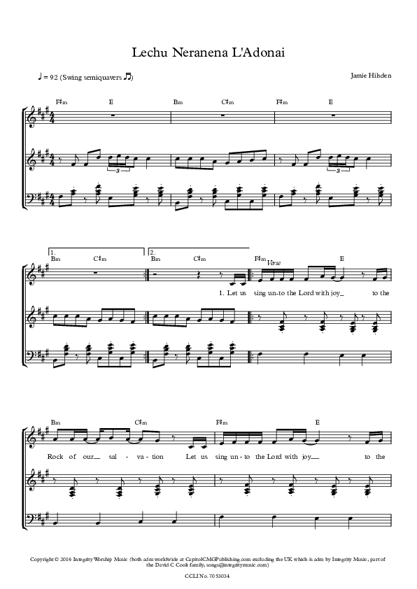 Lechu Neranena Piano/Vocal (SAT) (Paul Wilbur)