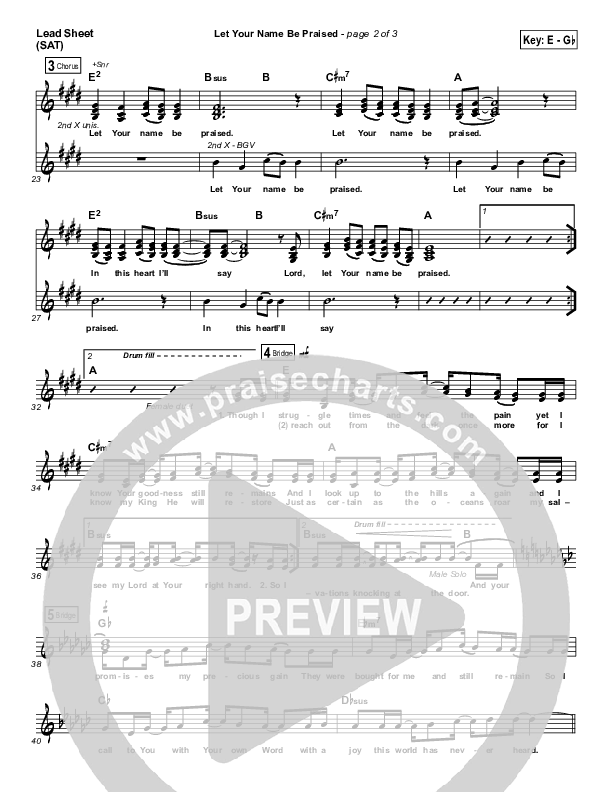 Let Your Name Be Praised Lead Sheet (SAT) (Tracy Manno)