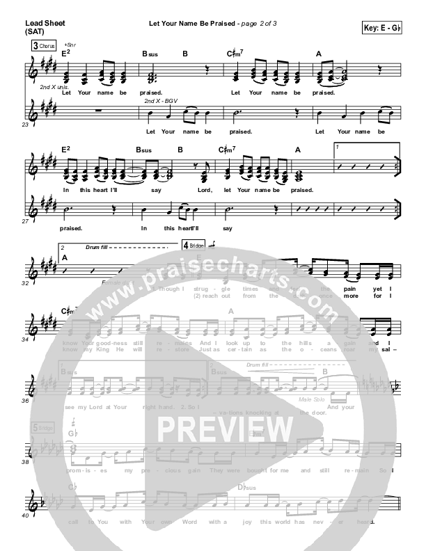 Let Your Name Be Praised Lead Sheet (Tracy Manno)