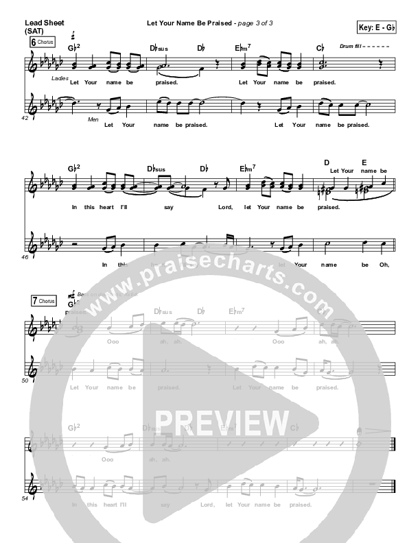 Let Your Name Be Praised Lead Sheet (Tracy Manno)