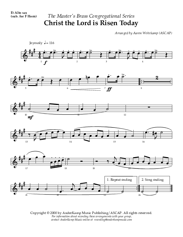 Christ The Lord Is Risen Today Alto Sax ()