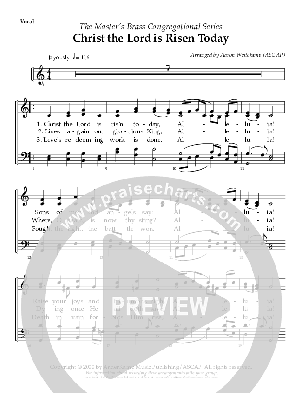 Christ The Lord Is Risen Today Choir Sheet ()