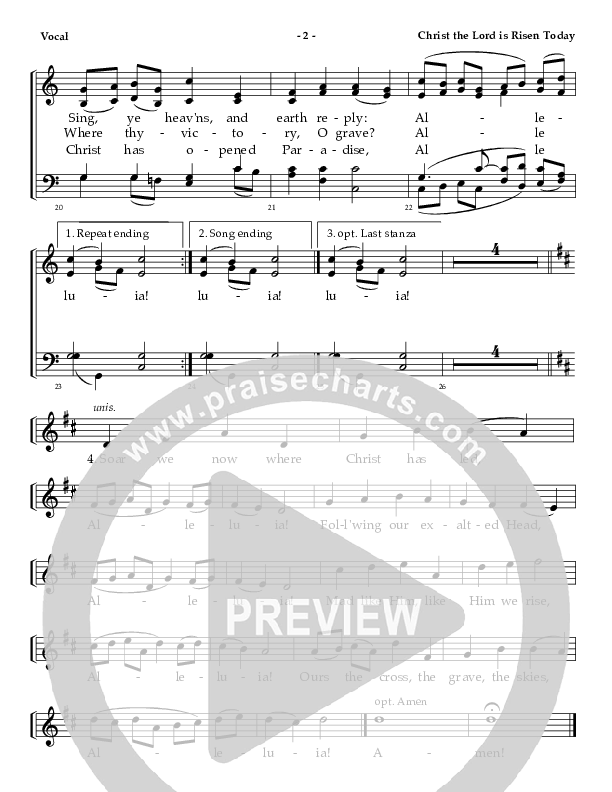 Christ The Lord Is Risen Today Choir Sheet ()