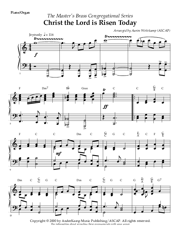 Christ The Lord Is Risen Today Piano Sheet ()