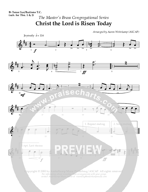 Christ The Lord Is Risen Today Tenor Sax/Baritone T.C. ()