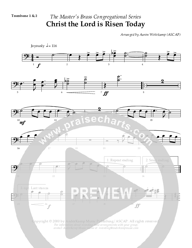 Christ The Lord Is Risen Today Trombone 1/2 ()