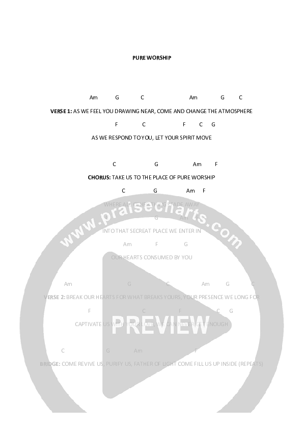 Pure Worship Chord Chart (Brigitte Donoho)