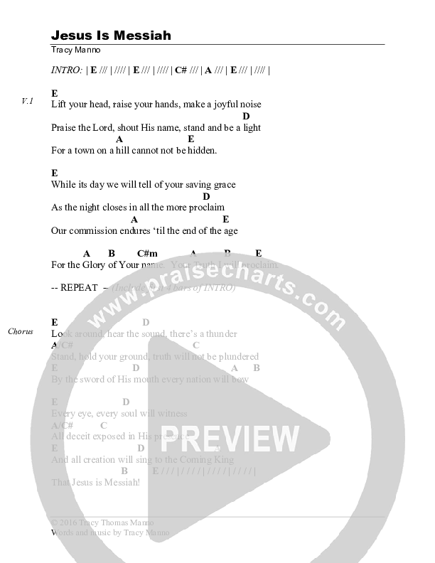 Jesus Is Messiah Chords & Lyrics (Tracy Manno)