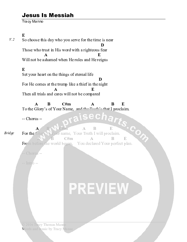 Jesus Is Messiah Chords & Lyrics (Tracy Manno)