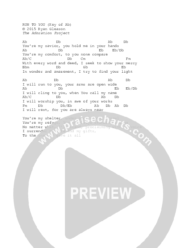 Run to You Chords & Lyrics (Ryan Gleason)