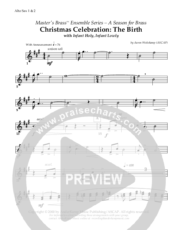 Christmas Celebration - The Birth (with Infant Holy Infant Lowly) (Instrumental) Alto Sax 1/2 ()