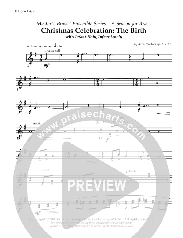 Christmas Celebration - The Birth (with Infant Holy Infant Lowly) (Instrumental) French Horn 1/2 ()
