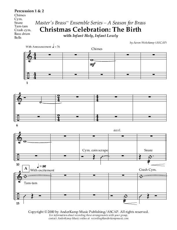 Christmas Celebration - The Birth (with Infant Holy Infant Lowly) (Instrumental) Percussion 1/2 ()