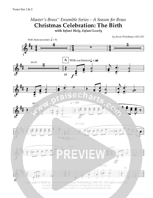 Christmas Celebration - The Birth (with Infant Holy Infant Lowly) (Instrumental) Tenor Sax 1/2 ()