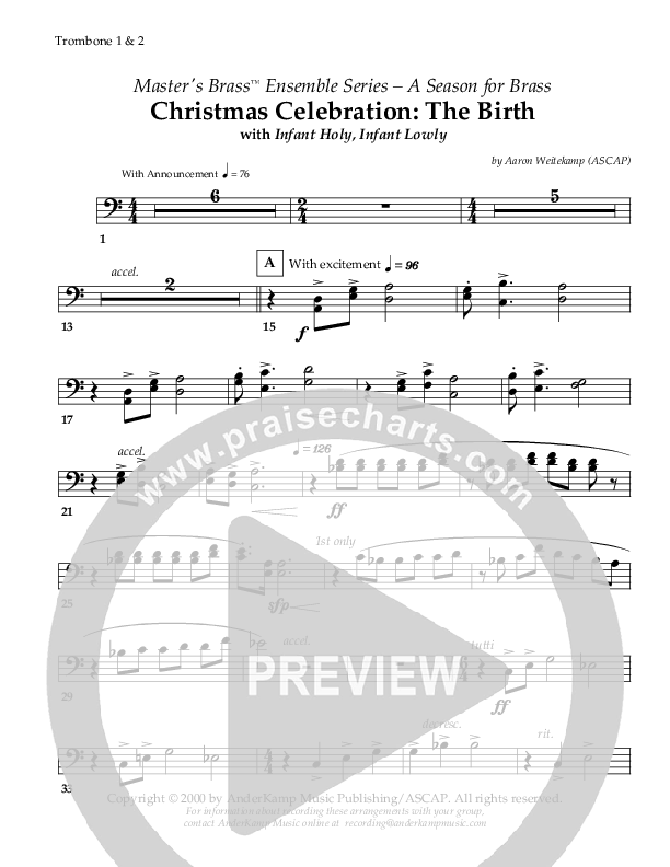 Christmas Celebration - The Birth (with Infant Holy Infant Lowly) (Instrumental) Trombone 1/2 ()